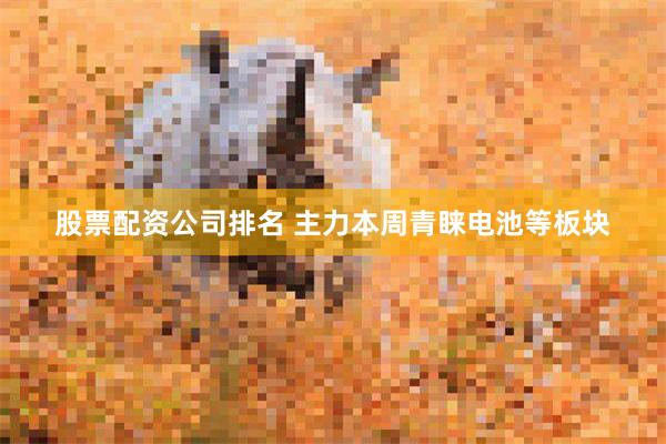 股票配资公司排名 主力本周青睐电池等板块