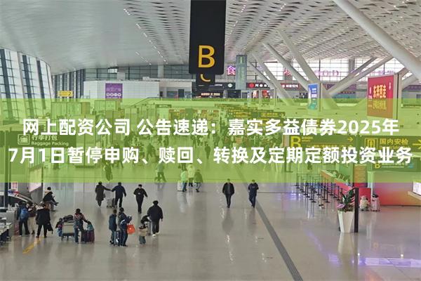 网上配资公司 公告速递：嘉实多益债券2025年7月1日暂停申购、赎回、转换及定期定额投资业务